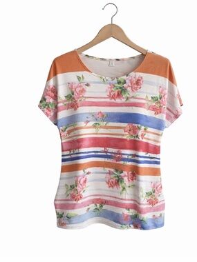 NorthStyle Floral Stripe Short Sleeve Top